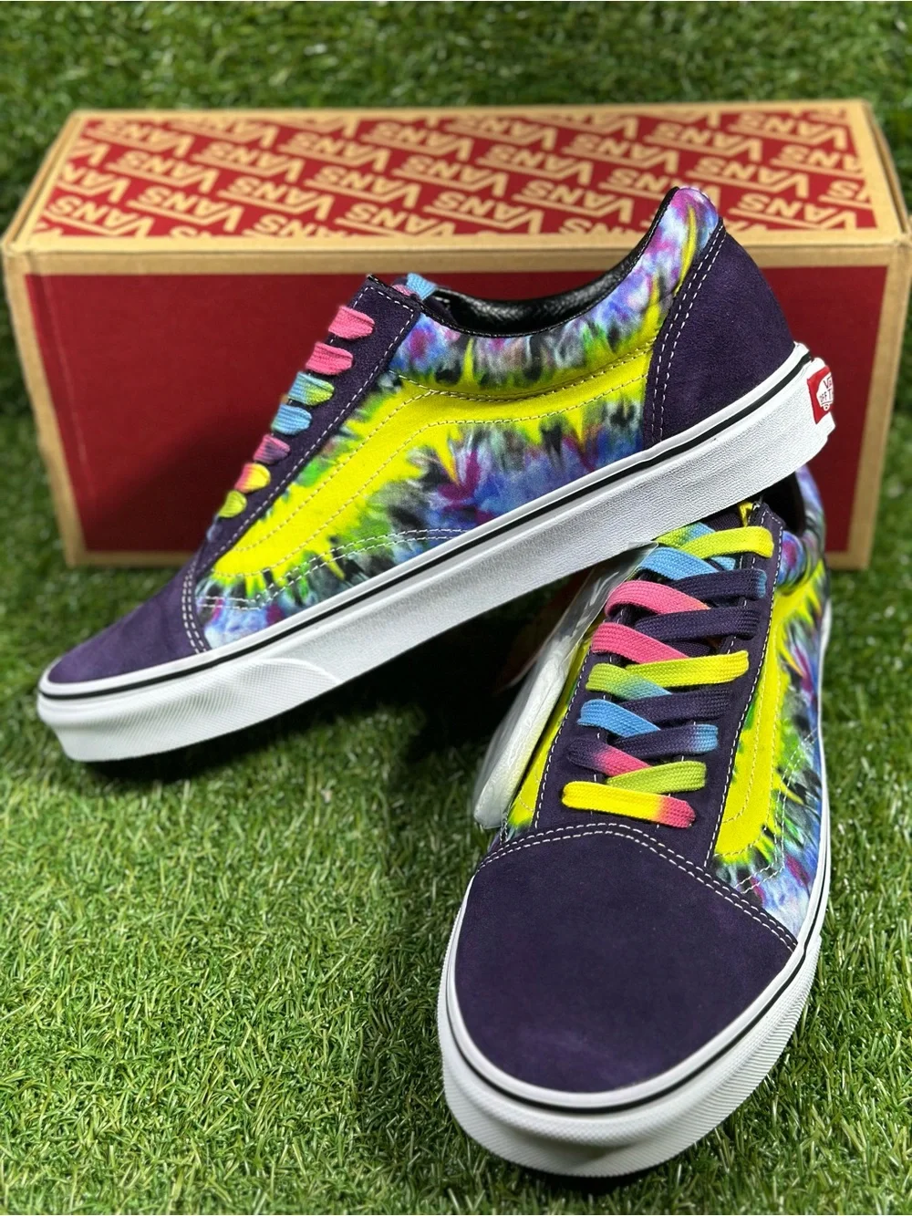 Vans Old Skool Purple Suede Tie-Dye Neon Yellow Stripe Men’s 10.5, 11 , VN038G1V